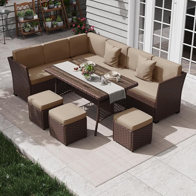 KIGOTY 7 Piece Patio Furniture Set, Outdoor PE Wicker Rattan Outdoor Dining Set by KIGOTY