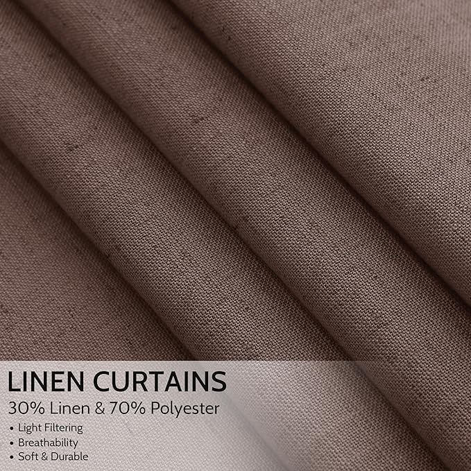 Cappuccino Linen Curtains 90 Inch Long 2 Panels Set - Image 2
