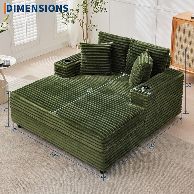 GarveeHome 60-inchOversized Chaise Lounge Chair Indoor, Comfy Corduroy Lounge - Image 2