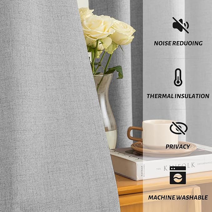 Yakamok Linen Dove Gray Curtains 100% Blackout 84 Inches Long, Room Darkening - Image 5