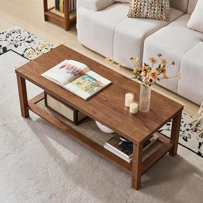 Lerliuo Boho Coffee Tables for Living Room, Rattan Center Table - Image 3