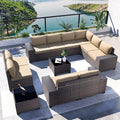 Kullavik Outdoor Patio Furniture Set, 12 Pieces Sectional Rattan Sofa Set Brown by KULLAVIK