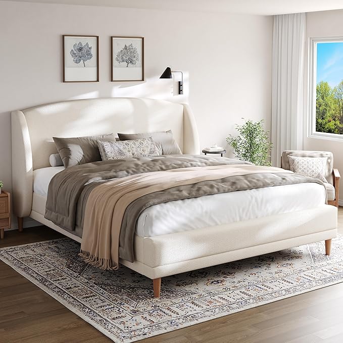 Christopher Knight Home Hazel King Size Bed Frame, Upholstered Platform Bed - Image 4