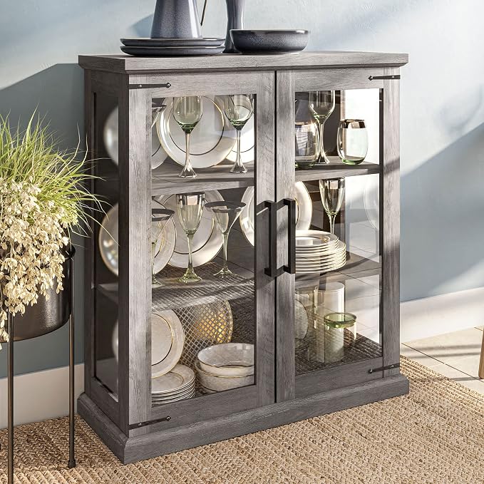 BELLEZE Storage Cabinet with Shelves and Glass Doors by BELLEZE