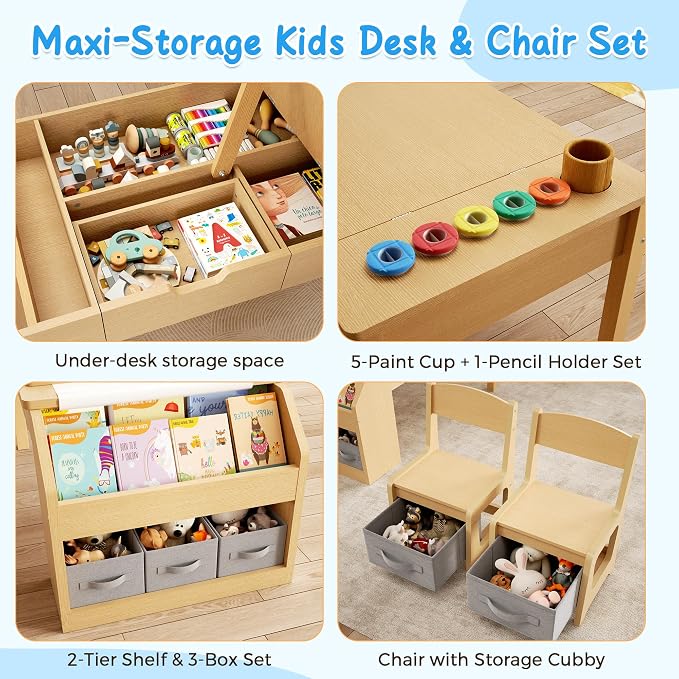 5-in-1 Kids Art Table and Chairs, Toddler Table and Chair Set, Craft Play Desk - Image 7