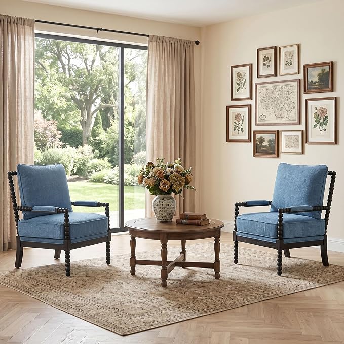 DUHOME Linen Fabric Spindle Accent Chair - Image 3