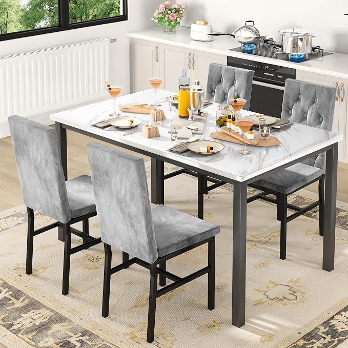 Hooseng Dining Table Set for 4, Faux Marble Small Kitchen Table Chairs Set of 4 - Image 2