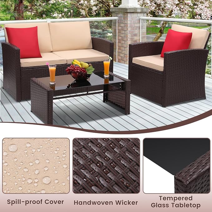 KROFEM 4-Piece Patio Furniture Set, Wicker Outdoor Rattan Sectional Sofa - Image 5