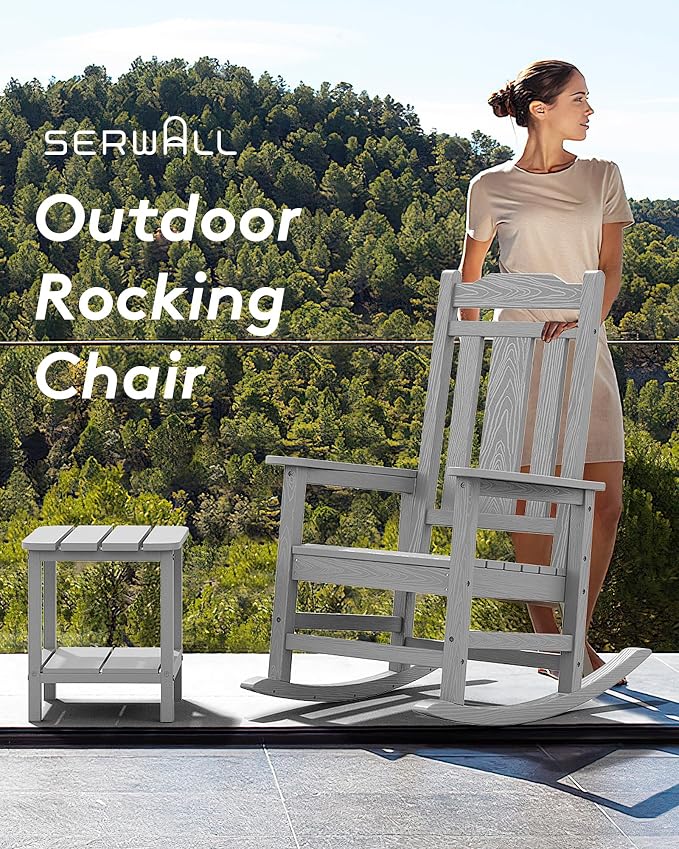SERWALL Oversized Rocking Chair Outdoor, HDPE Outdoor Rocking Chair, Space Gray - Image 7