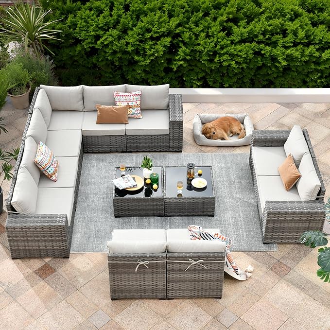 ovios 12 Pieces Patio Furniture Set, Outdoor Wicker Sectional Sofa by OVIOS