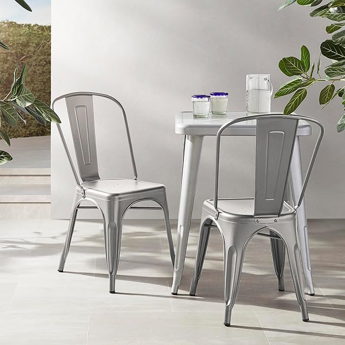 Amazon Basics Metal Dining Chairs, Indoor/Outdoor, 330-Pound Capacity, Dark Gray - Image 2