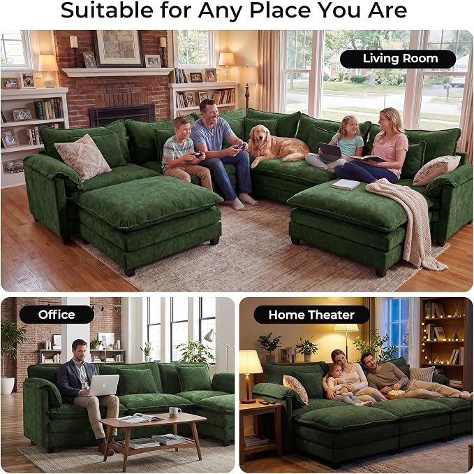 ELUCHANG 150" Oversized V-Shaped Cloud Couch Modular Sectional Sofa - Image 3