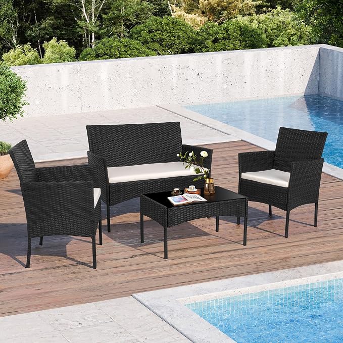 Shintenchi 4 Piece Outdoor Patio Furniture Sets, Small Wicker Patio - Image 2