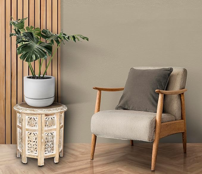 Lightnpro Hand Carved Solid Mango Wood Octagonal Accent Table - Image 8