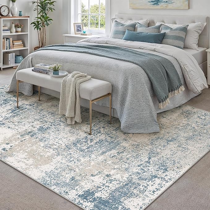 PureCozy Blue 6x9 Area Rug Washable Modern Abstract Living Room Carpet Non Slip - Image 3
