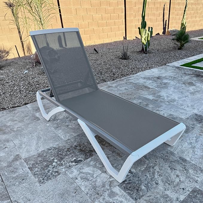 PURPLE LEAF Patio Chaise Lounge Chair Outside Aluminum Plastic Stackable by PURPLELEAF