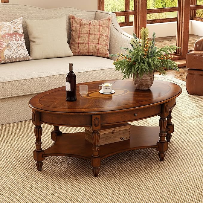 PADMA HOUSE Traditional Wood Oval Coffee Table by PADMAHOUSE