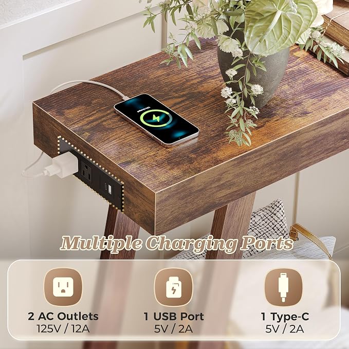Huuger Console Table with Charging Station, USB-C Port, 2 Tiers Entryway Table - Image 4