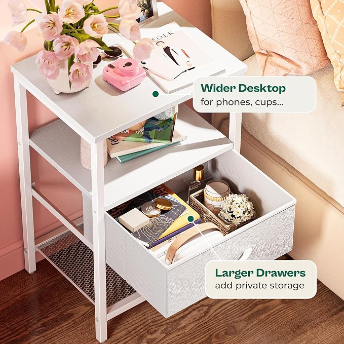 Huuger Night Stand with Fabric Drawer, Side Table with Mesh Shelf, Bedroom - Image 5
