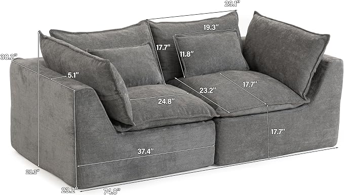 Boneless Loveseat Couch Sectional Cloud Couch Oversized Modular Sectional Sofa - Image 2