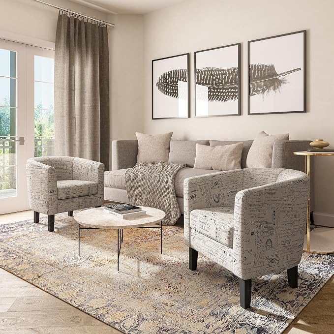 BELLEZE Accent Barrel Chair, Linen Round Chair Club Tub Sofa Corner Chair - Image 5