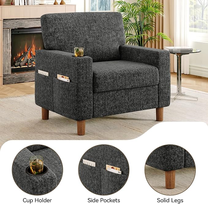Mid Century Modern Accent Chairs Set of 2, Chenille Comfy Living Room Arm Chairs - Image 4