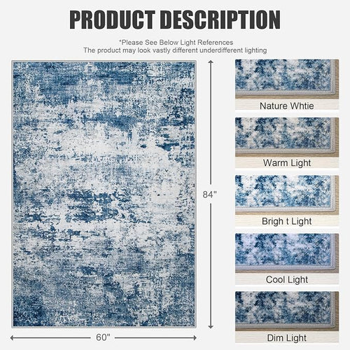 5x7 Area Rug Living Room Rug: Washable Modern Abstract Soft Thin Rug Indoor - Image 2