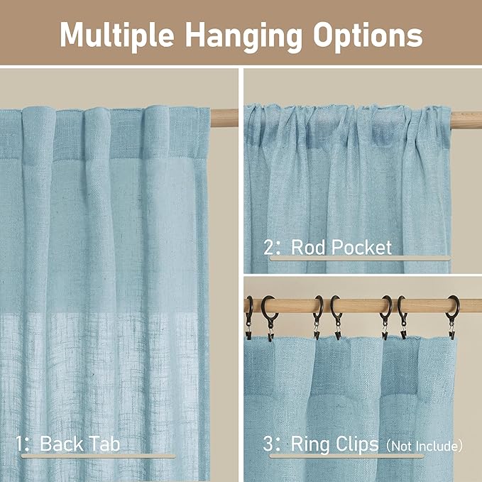 LAMIT Semi Sheer Linen Curtains 45 Inches Long, Light Filtering Panels Back Tab - Image 3