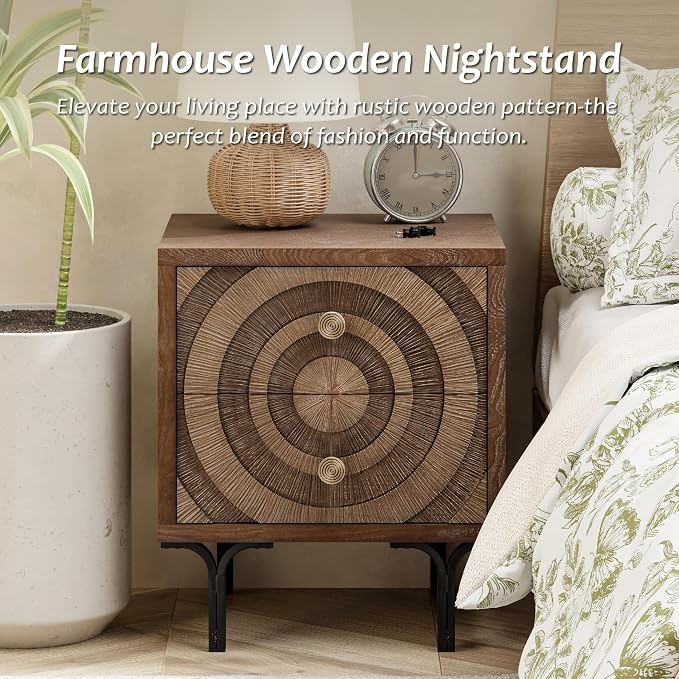 Aoikax Farmhouse 2-Drawer Nightstand, Accent Wooden Nightstand - Image 3