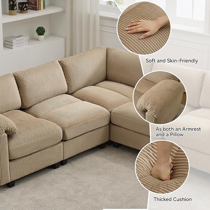 87'' V-Shaped Sectional Sofa Couch, 5-Seater Modular Couches - Image 3