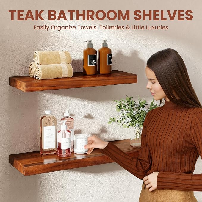 36 Inch Teak Floating Shelves Set of 2 - Image 6