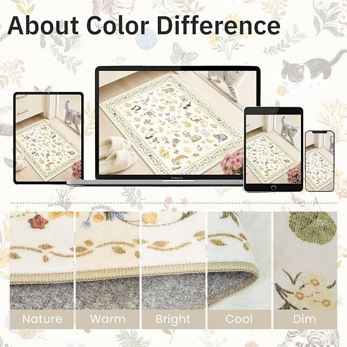 Cat 3x5 Area Rugs for Entryway, Machine Washable Animal Floral Accent Rug - Image 8