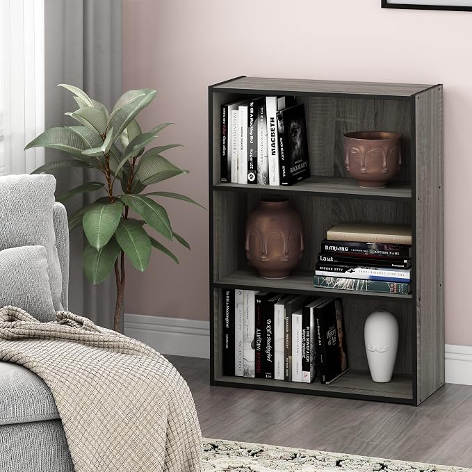 Furinno PASIR Book Shelf, 3-Tier Bookshelf, Storage Shelves Bookcase, 9.7 x - Image 2