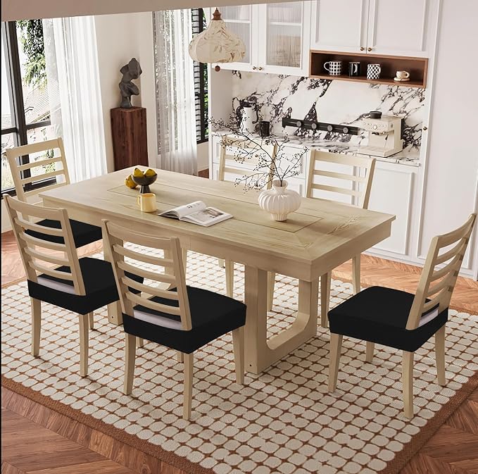 Smiry Waterproof Seat Covers for Dining Room Chairs Set of 8, Stretch Jacquard - Image 8