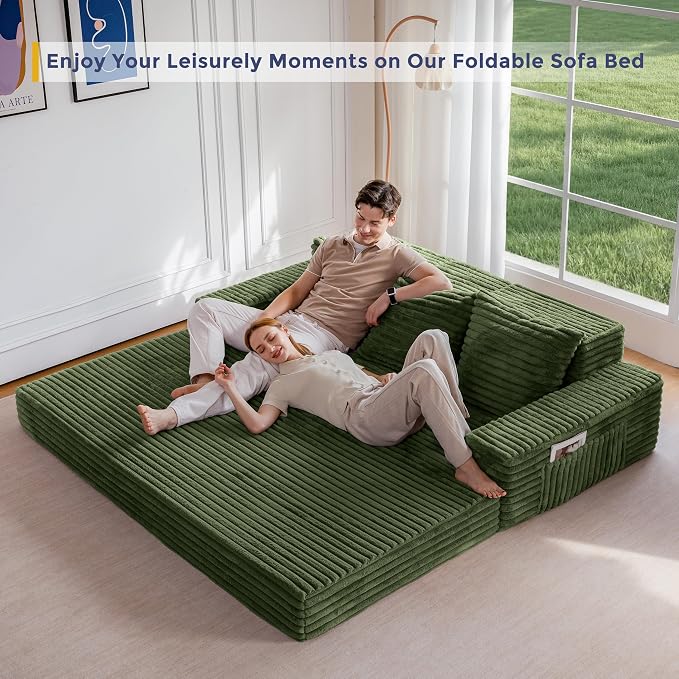 MAXYOYO Loveseat Sofa Bed, Striped Faux Fur Foldable Floor Sofa Couch in A Box - Image 8