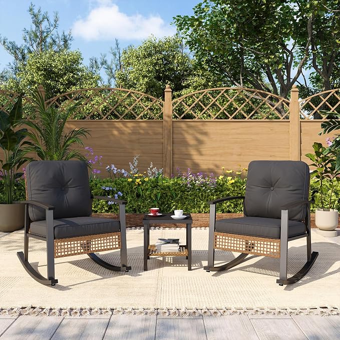 Aoxun 3-Piece Outdoor Rocking Bistro Set, Patio Furniture Set - Image 7