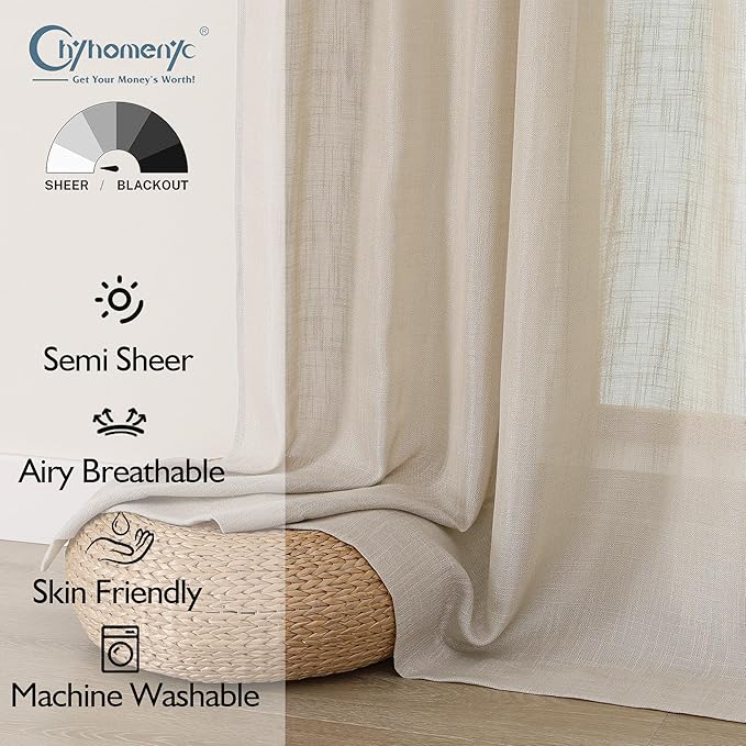 Chyhomenyc Semi Sheer Curtains 54 Inch Length - Image 2