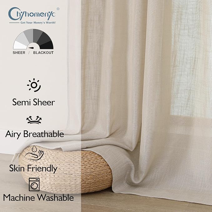 Chyhomenyc Semi Sheer Curtains 84 Inches Long 2 Panels Set, Light Filtering - Image 2