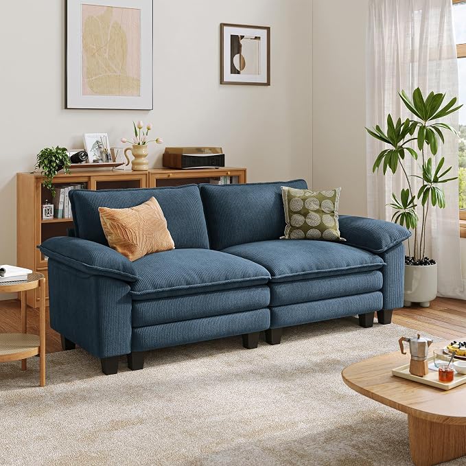 LINSY HOME 90" Modular Cloud Love Seat Sofa, Corduroy Soft Sectional Couch by LINSYHOME