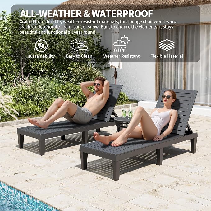 Outdoor Lounge Chair Set of 6, 5-Positions Adjustable Patio Chaise Lounges - Image 7