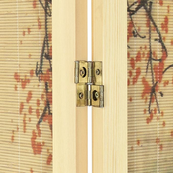 MyGift 4-Panel Folding Bamboo Room Divider Asian-Inspired Cherry Blossom Scene - Image 7