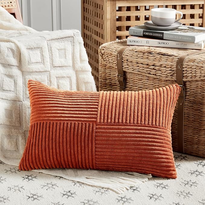 Fancy Homi Set of 2 Burnt Orange Lumbar Decorative Throw Pillow Covers 12x20 - Image 2