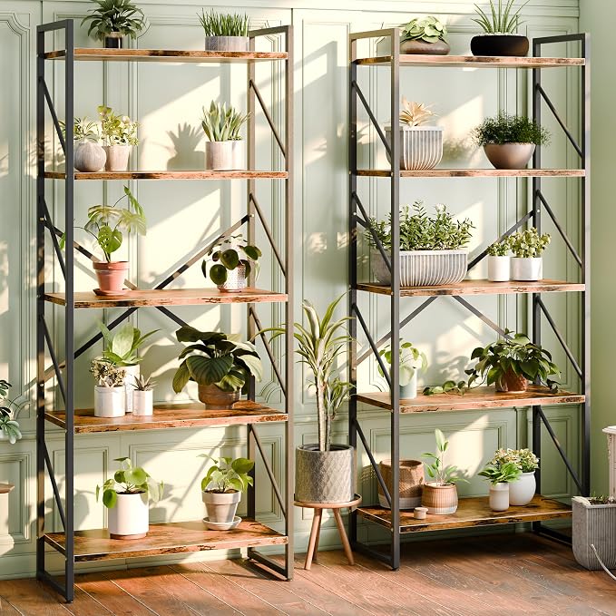 Shintenchi 2 Pieces 5 Tiers Bookshelf, Classically Tall Bookcase Shelf - Image 4