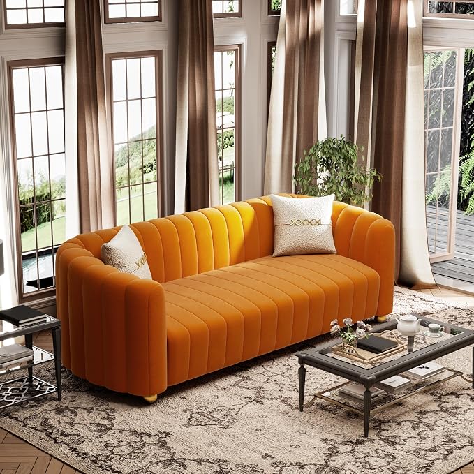 KEAI 83.46" Velvet Couch for Living Room Large Modern Sofa - Image 3