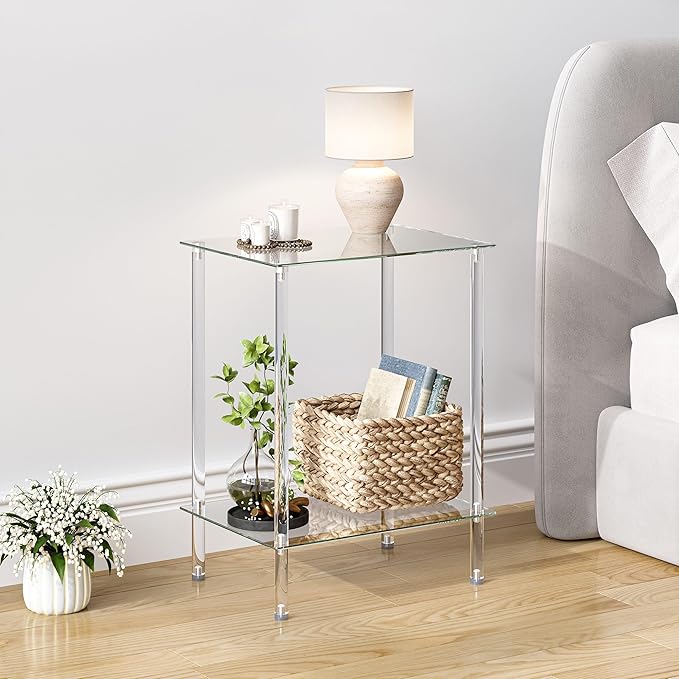 Tempered Glass Side Tables Set of 2 Acrylic End Table - Image 2