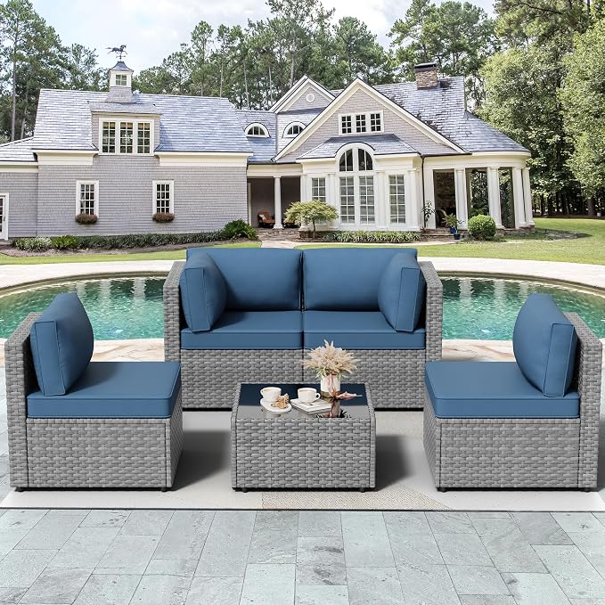 Vongrasig 5 Pieces Outdoor Sectional Furniture, All-Weather Rattan Patio - Image 2
