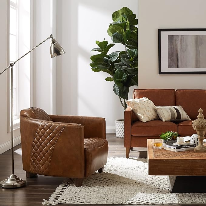 Art Leon Genuine Leather Chair, Mid Century Industrial Accent Arm Chair - Image 5