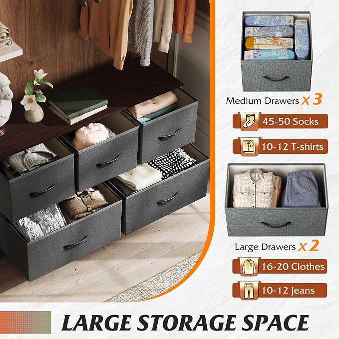 WLIVE Dresser for Bedroom with 5 Drawers, Wide Chest of Drawers, Fabric Dresser - Image 5