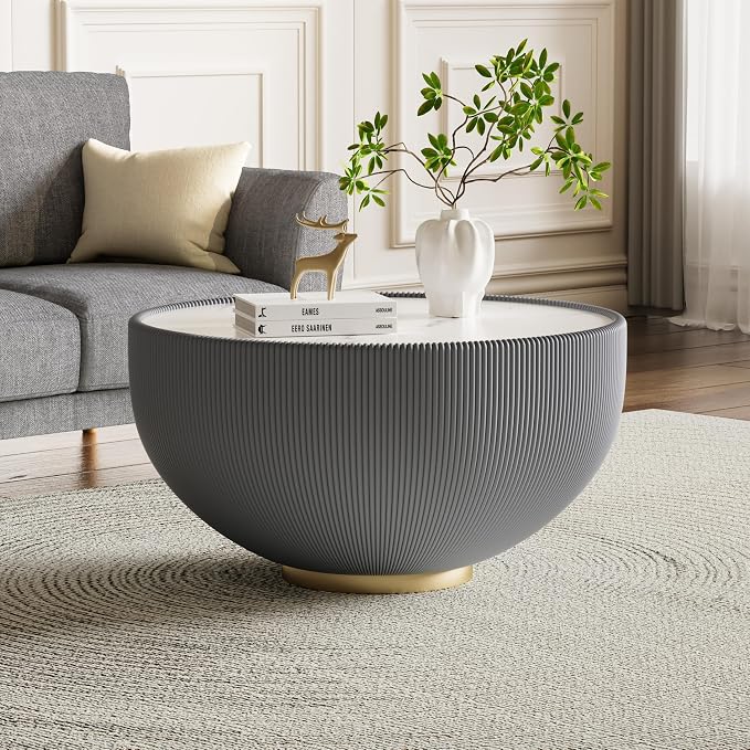 SSLine Bowl-Shape Coffee Table Modern Sintered Stone Top Coffee Table in Grey by SSLine