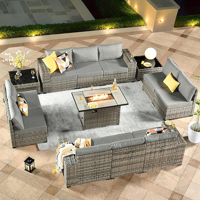 ovios 13 Pieces Patio Furniture Set, Outdoor Wicker Sectional Sofa by OVIOS